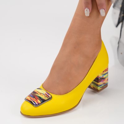 Természetes bőr sarkú cipő Therima Yellow